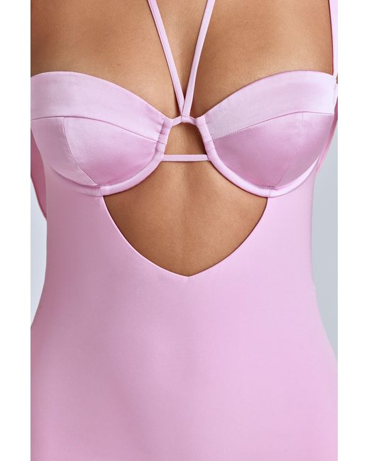 Oh Polly Pink Cowl-Neck A-Line Mini Dress