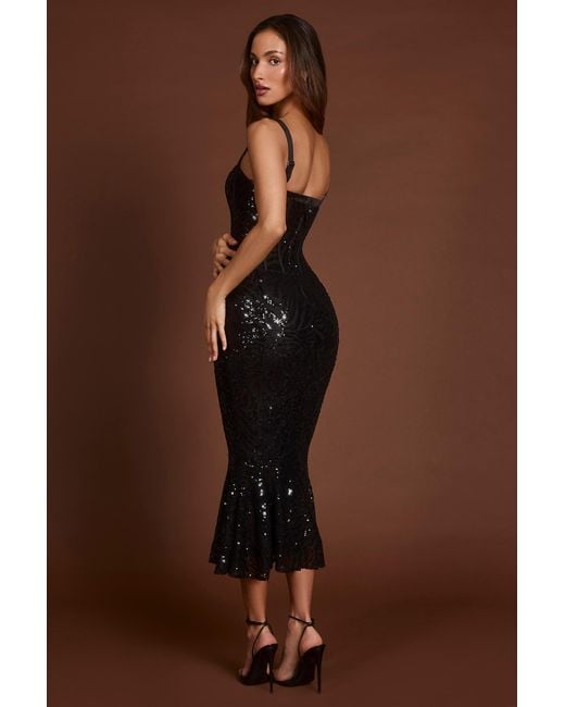 Oh Polly Black Embellished Peekaboo Corset Midaxi Dress
