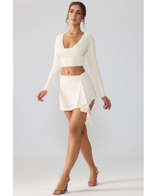 Oh Polly White Slinky Jersey Mid Rise Ruffle Layer Mini Skirt