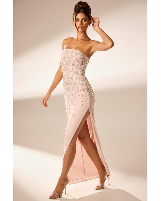 Oh Polly Pink Hand Embellished Bandeau Maxi Dress