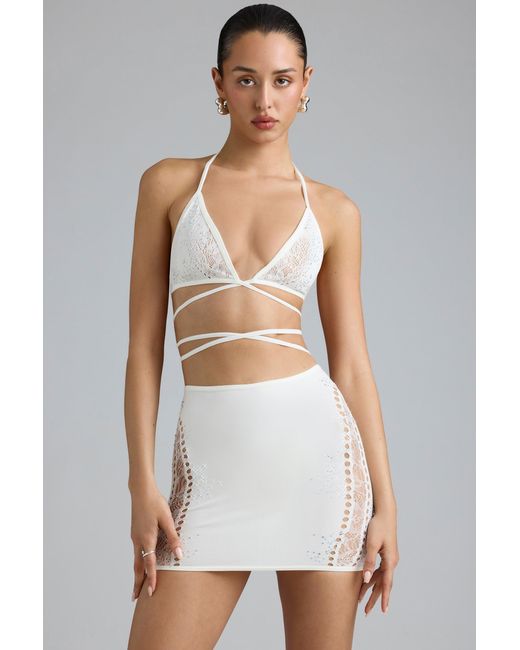 Oh Polly White Embellished Mid-Rise Mini Skirt