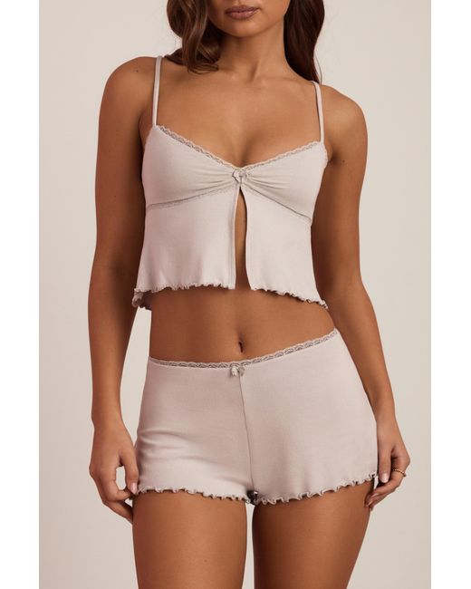 Oh Polly Gray Modal Lace-Trim Babydoll Pyjama Top
