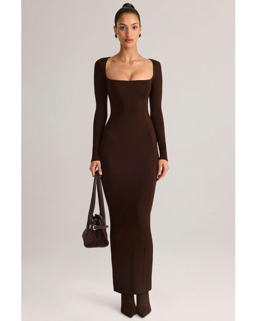 Oh Polly Brown Modal Square-Neck Bodycon Maxi Dress
