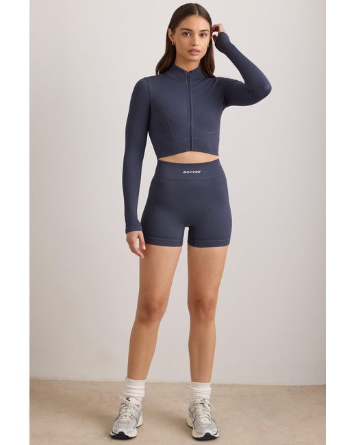 BO+TEE Blue Flexirib Zip-Up Cropped Jacket