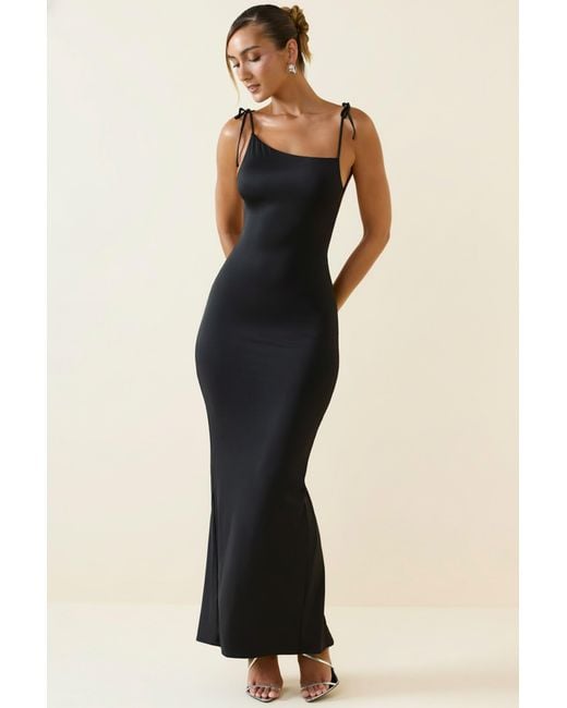 Oh Polly Black Ruched Backless Maxi Dress