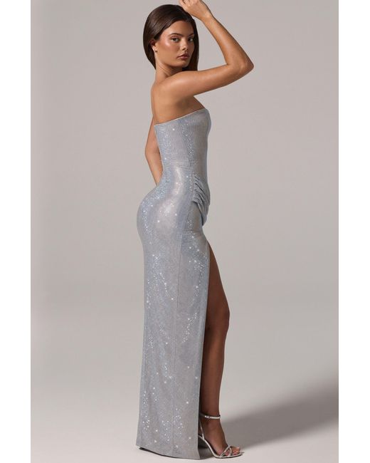 Oh Polly Metallic Embellished Bandeau Cowl-Waist Maxi Dress