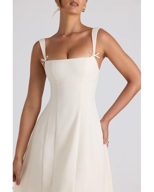 Oh Polly White Bow-Detail Pleated A-Line Midi Dress