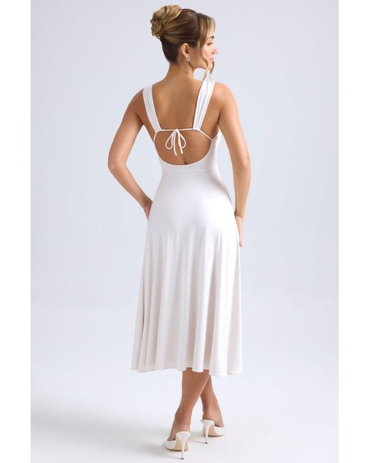 Oh Polly White Sweetheart-Neck Ruched Midaxi Dress