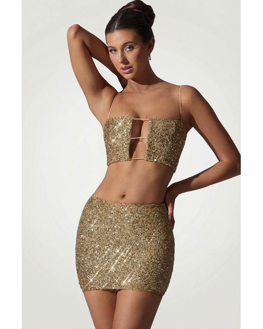 Oh Polly Metallic Embellished Mid-Rise Mini Skirt