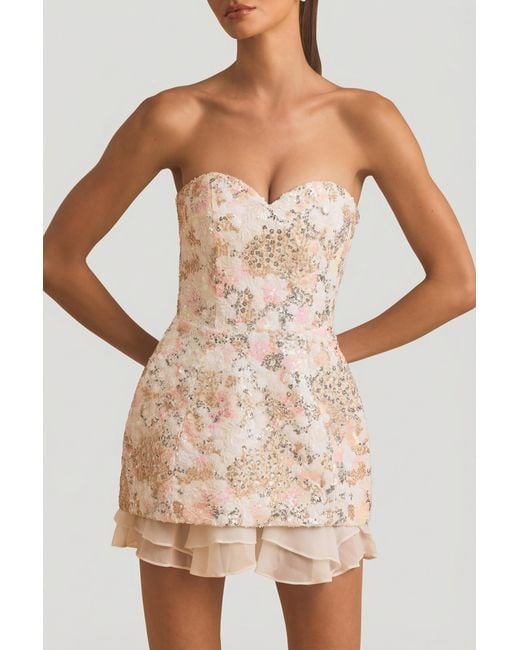 Oh Polly Multicolor Embellished Strapless Corset Mini Dress