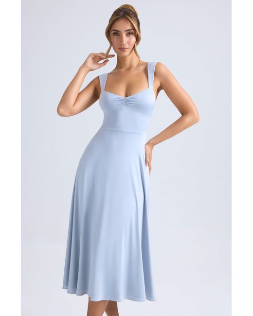 Oh Polly Blue Sweetheart-Neck Ruched Midaxi Dress