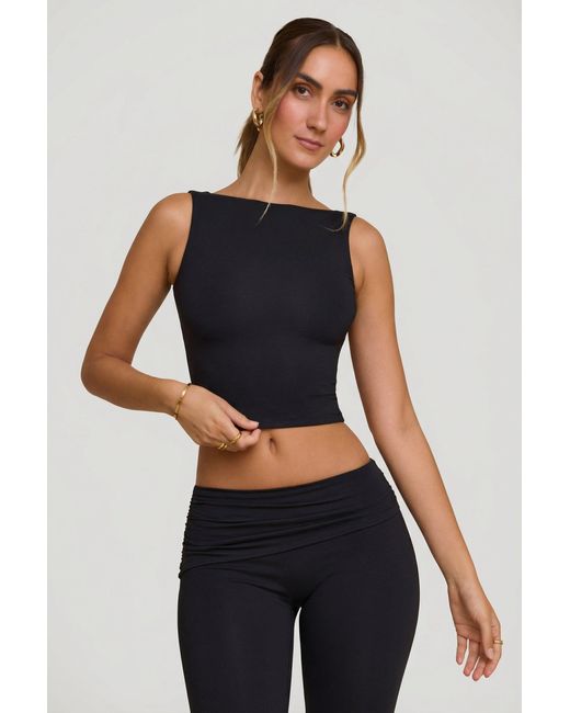 Oh Polly Black High Neck Open Back Crop Top