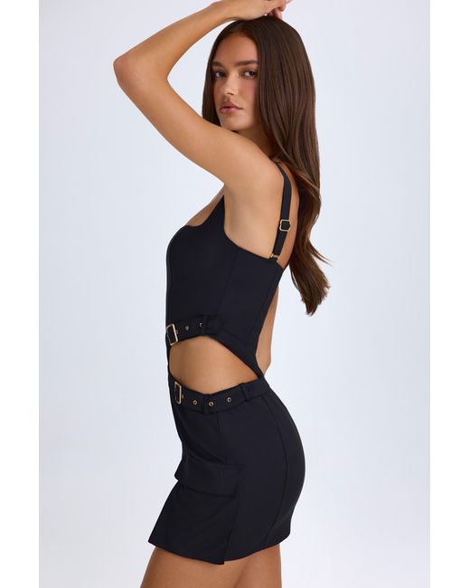 Oh Polly Black Belted Cut-Out Mini Dress