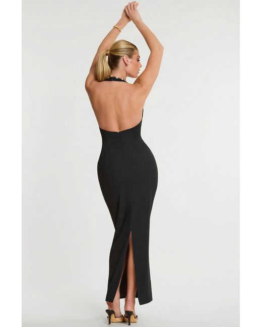Oh Polly Black Woven Twill Halter Neck Plunge Maxi Dress