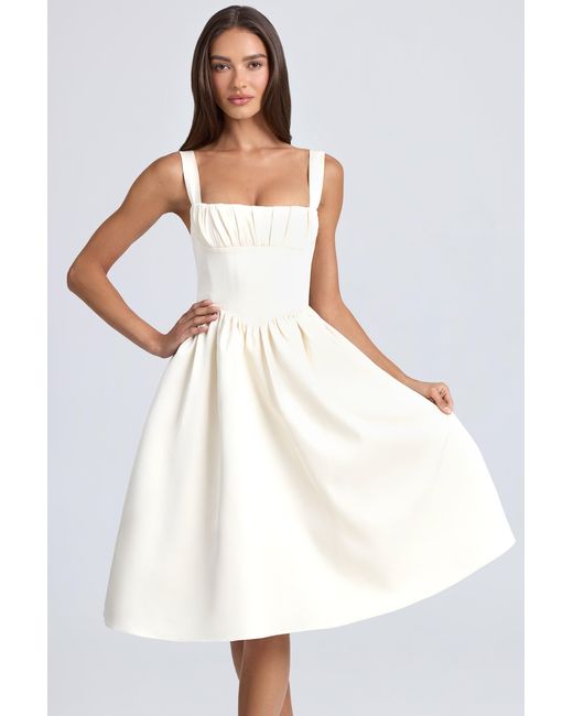 Women's White Draped Corset Midaxi Dress