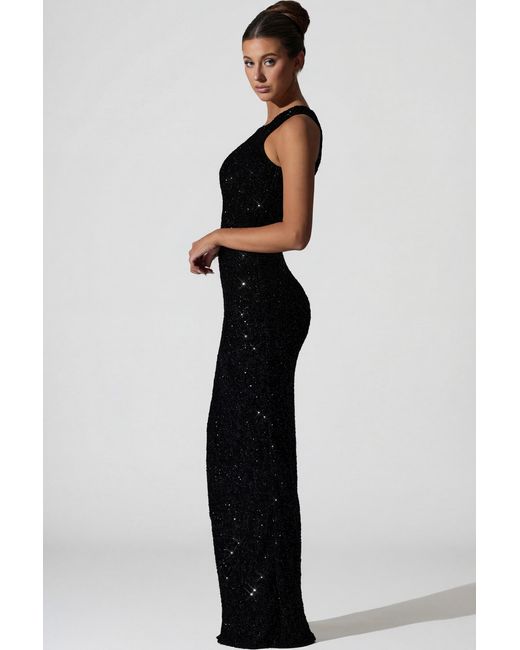 Oh Polly Black Embellished Asymmetric Cut-Out Gown