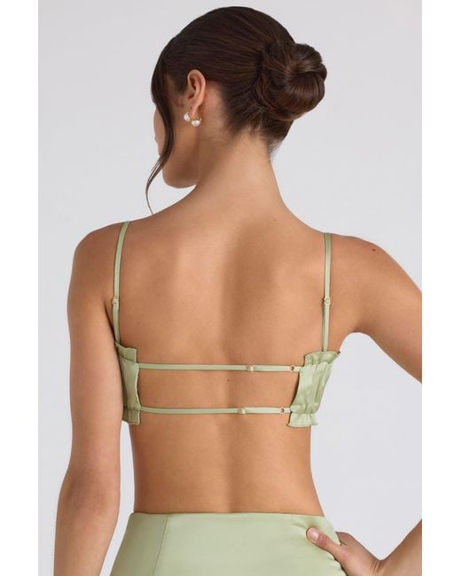 Oh Polly Green Ruffle-Trim Smocked Crop Top