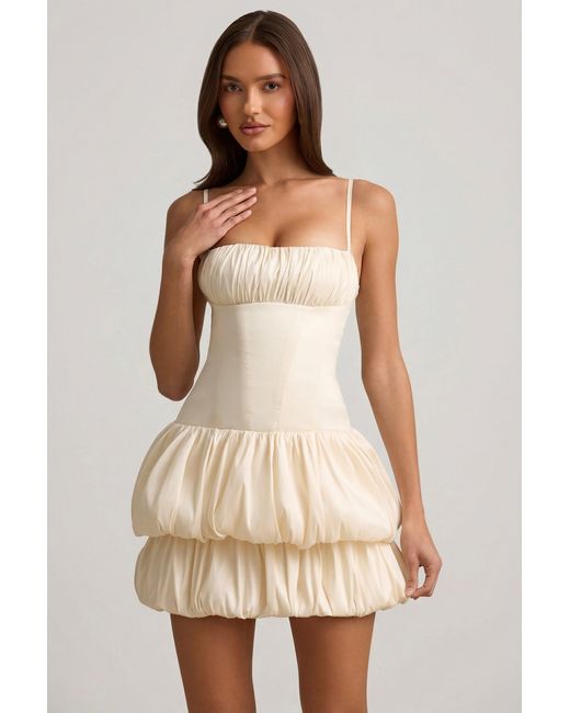 Oh Polly White Satin Bubble Hem Corset Mini Dress
