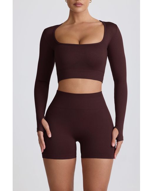 BO+TEE Brown Super Sculpt Seamless Long-Sleeve Crop Top