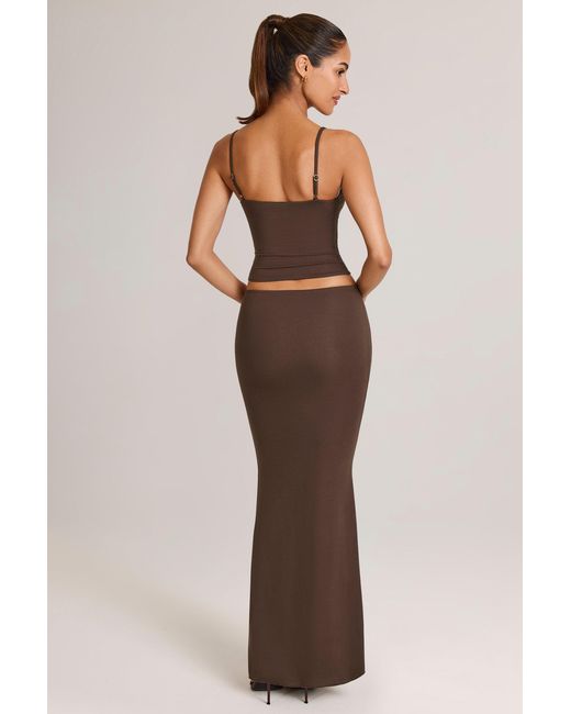 Oh Polly Brown Modal Mid-Rise Fishtail Maxi Skirt