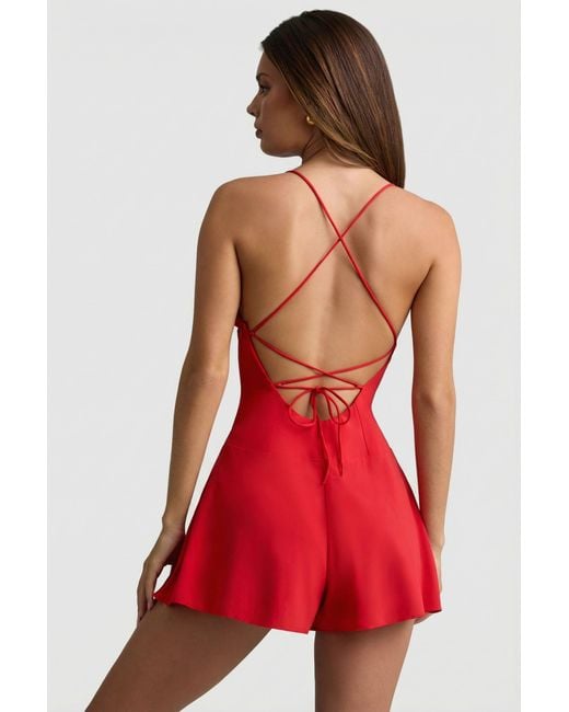 Oh Polly Red Ruched Backless Playsuit