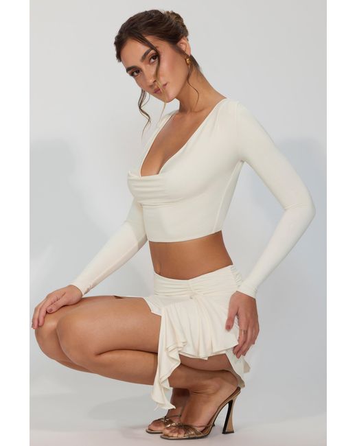 Oh Polly White Slinky Jersey Mid Rise Ruffle Layer Mini Skirt