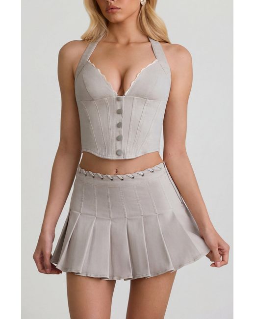 Oh Polly White Low-Rise Pleated Mini Skirt