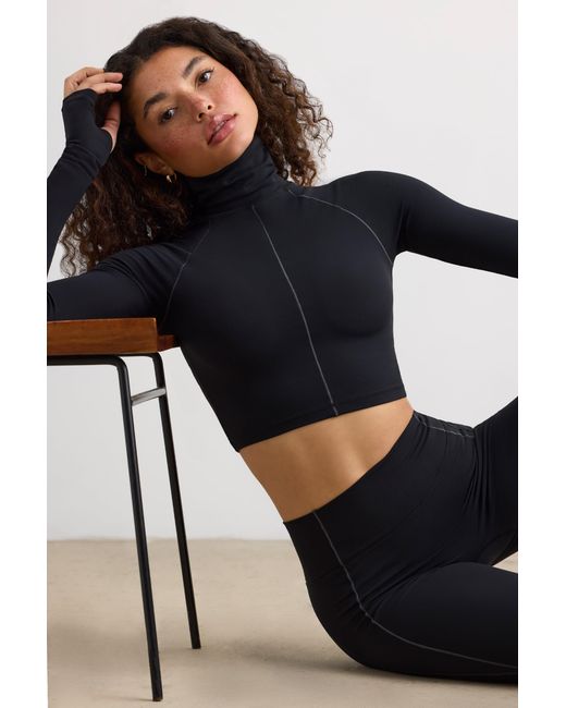 BO+TEE Black Soft Active Turtleneck Crop Top