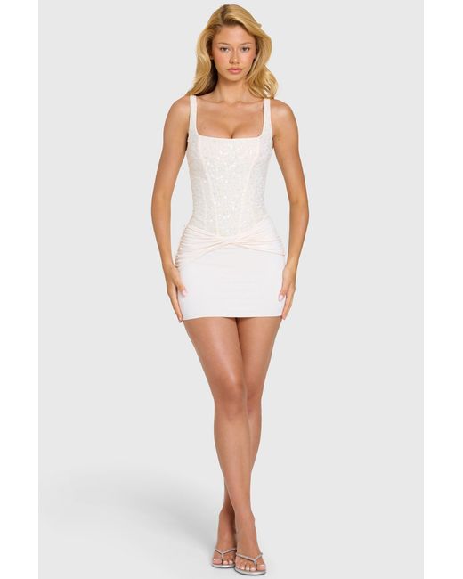 Oh Polly White Embellished Corset Mini Dress