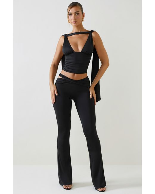 Oh Polly Black Cut-Out Mid-Rise Flared Trousers