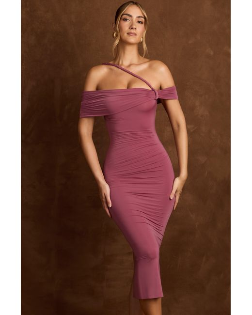 Oh Polly Pink Off-Shoulder Draped Midaxi Dress