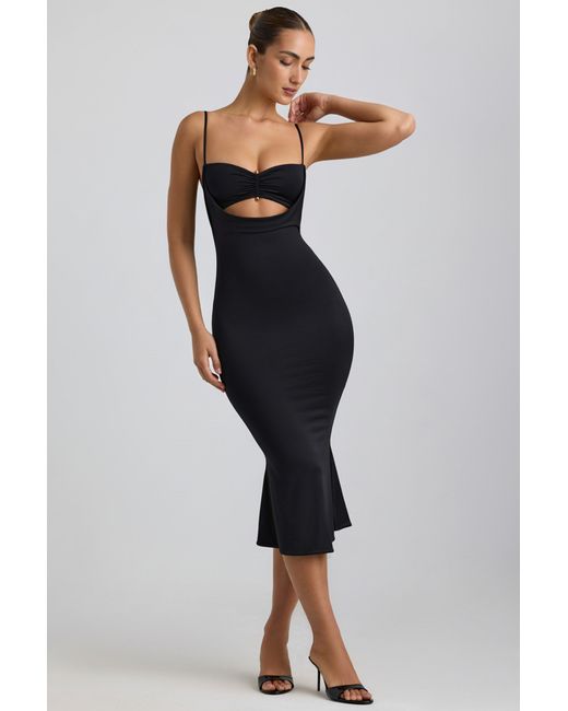 Oh Polly Black Slinky Jersey Ruched Cut-Out Midaxi Dress