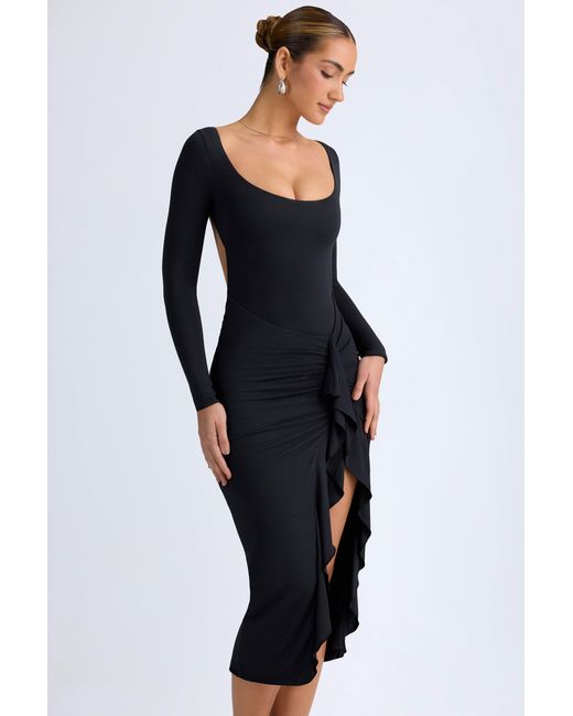 Oh Polly Black Modal Ruffled Midaxi Dress