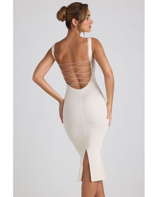 Oh Polly White Modal Lace-Trim Midaxi Dress