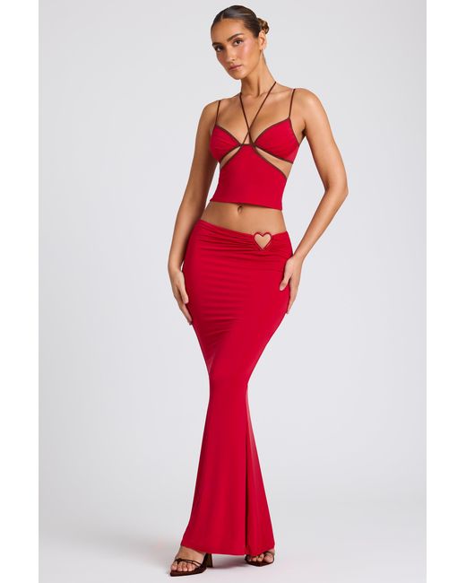 Oh Polly Red Mid Rise Maxi Skirt