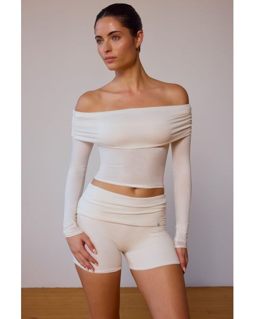 BO+TEE White Sheer Off-Shoulder Long-Sleeve Top