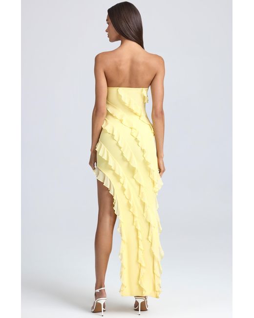 Oh Polly Yellow Bandeau Ruffle-Trim Maxi Dress