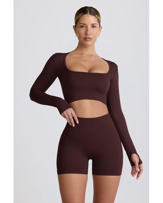 BO+TEE Brown Super Sculpt Seamless Long-Sleeve Crop Top
