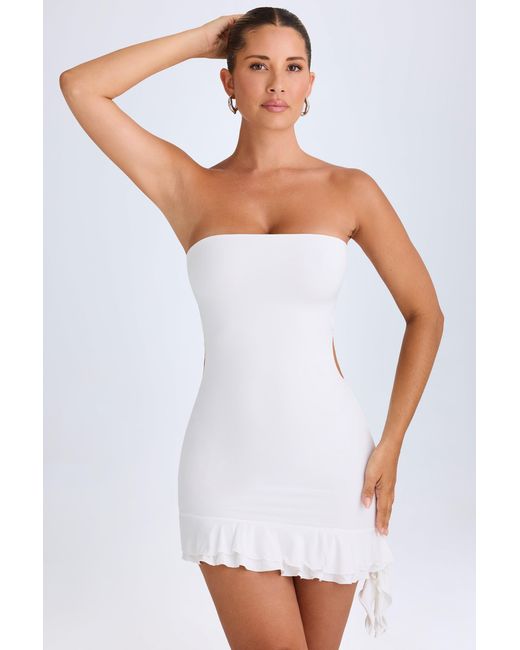 Oh Polly White Ruffle-Trim Cut-Out Bandeau Mini Dress