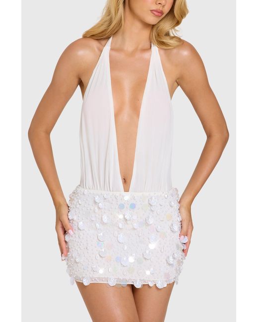Oh Polly White Embellished Skirt Chiffon Mini Dress