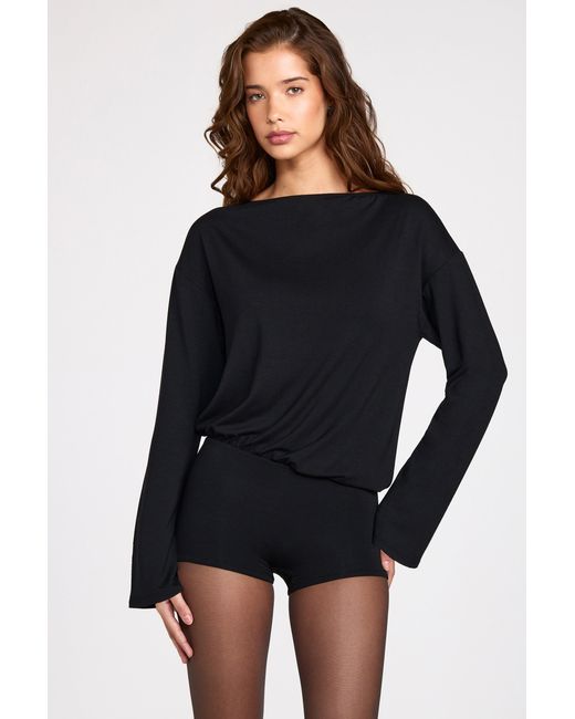 Oh Polly Black Modal Long-Sleeve Backless Romper