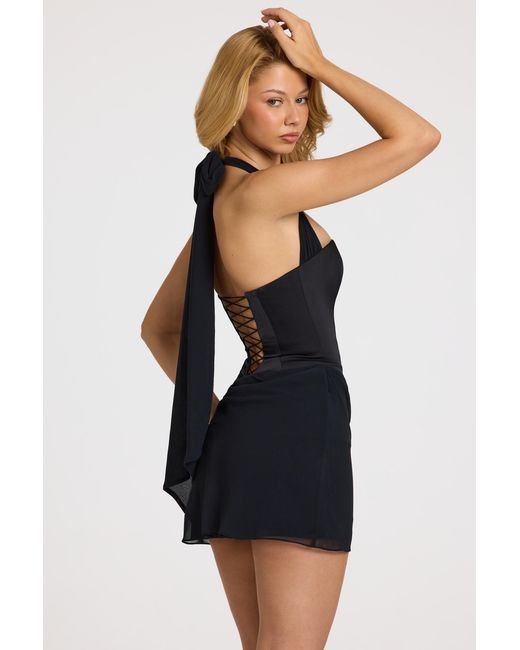 Oh Polly Black Satin Draped Mini Dress