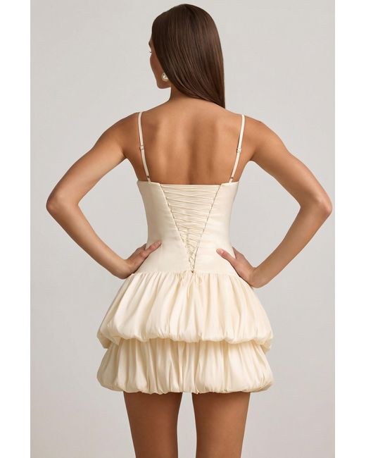 Oh Polly White Satin Bubble Hem Corset Mini Dress
