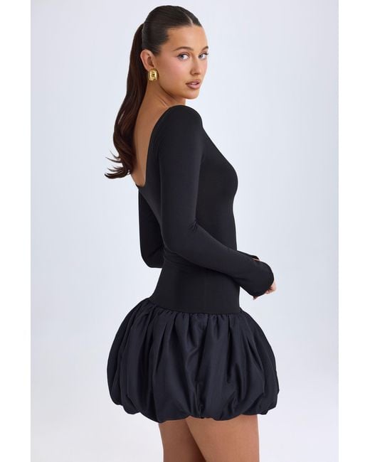 Oh Polly Black Modal Scoop-Neck Drop-Waist Bubble Hem Mini Dress