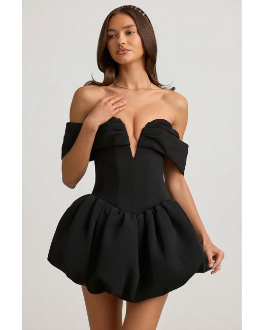 Oh Polly Black Off-Shoulder Layered Bubble Hem Corset Mini Dress