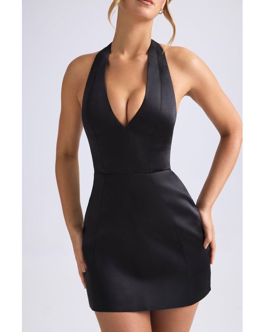 Oh Polly Black Halterneck Structured Tulip Mini Dress