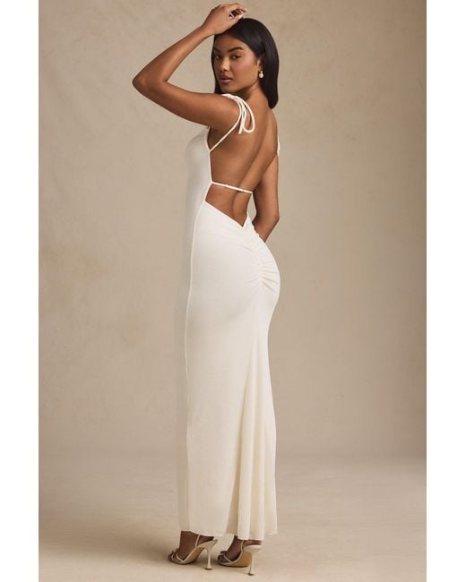 Oh Polly White Textured Jersey Backless Maxi Dress
