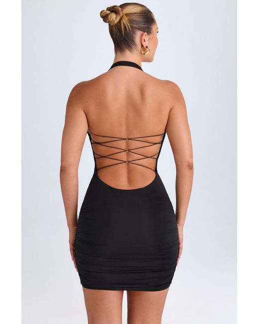 Oh Polly Black Hardware Detail Cut-Out Cowl-Neck Mini Dress