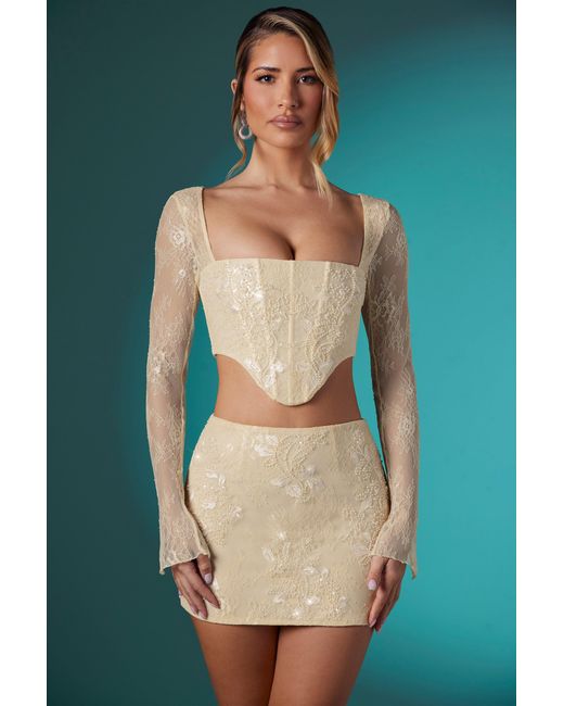 Oh Polly White Embellished Lace Bodycon Mini Skirt