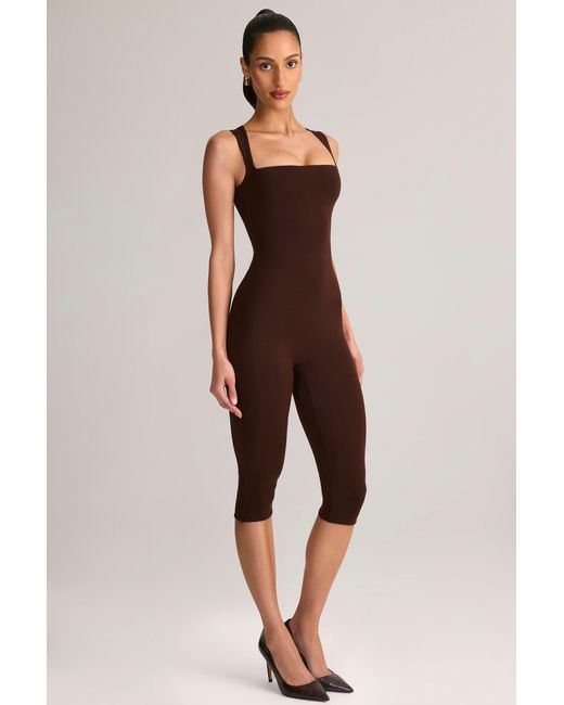 Oh Polly Brown Modal Square-Neck Bodycon Capri Jumpsuit